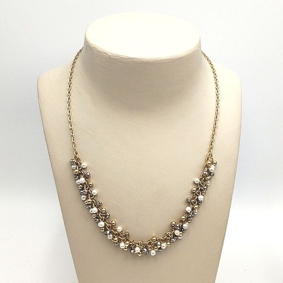 Jewelry - Pearl, Gun Metal & Gold Cluster Bead Necklace